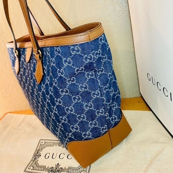 GUCCI Ophidia Medium Jacquard Denim GG Tote Bag NWT  with Original Dustbag - Picture 11 of 14